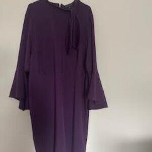 Eloquii Purple Ruffle Trumpet Long Sleeve Stretch Dress - Plus Size 26